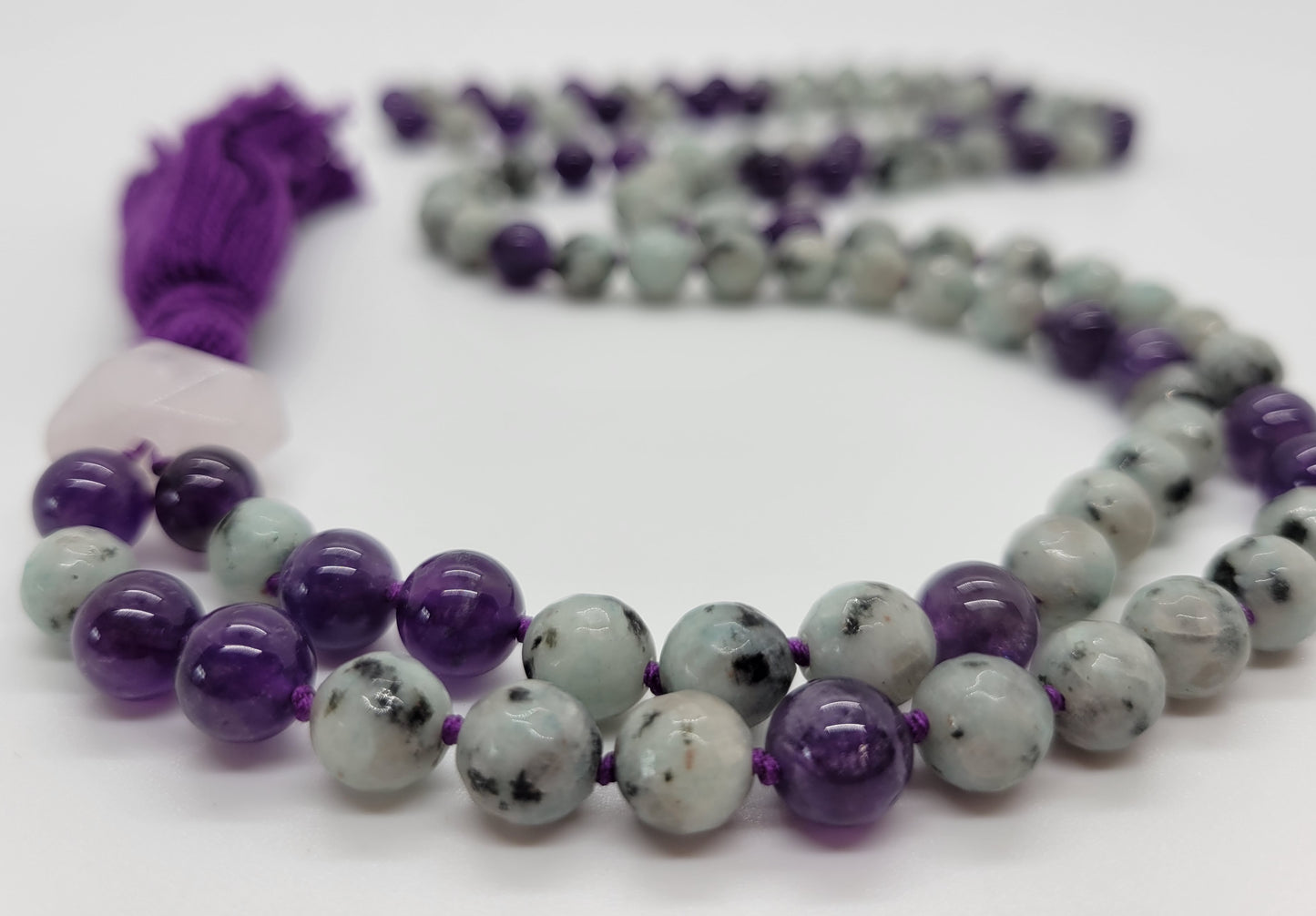 Kiwi Jasper and Amethyst Mala